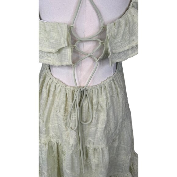 NWT All In Favor Medium Pistachio Ruffled Mini Dress Open Back & Adjustable Tie - Picture 11 of 16